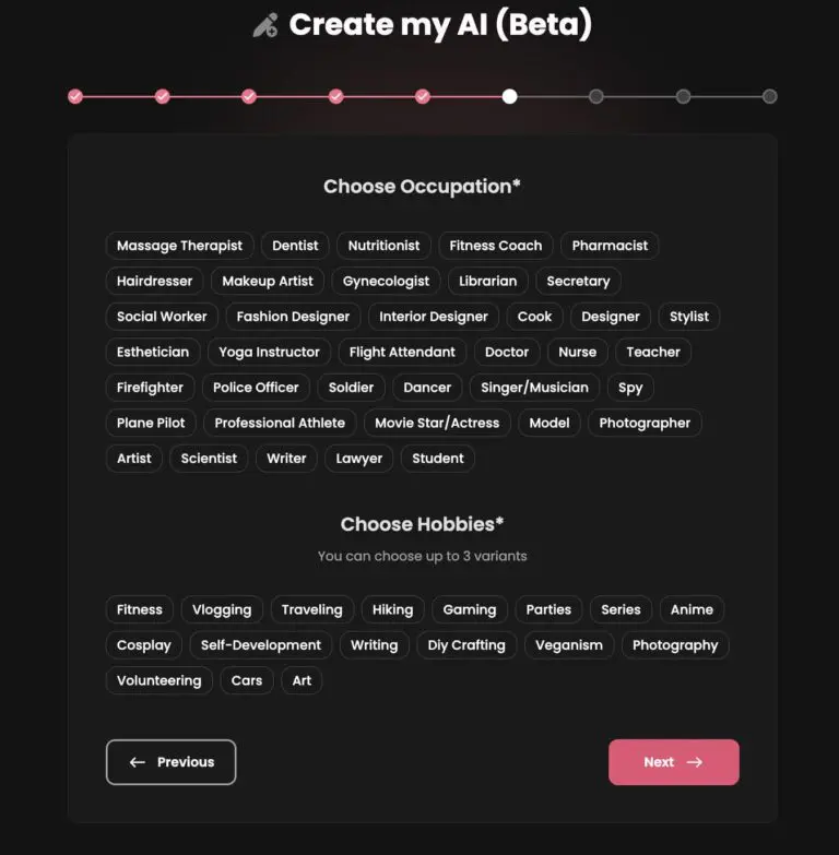 6.  Choose the AI Girlfriend/AI Boyfriend's Job and Hobbies