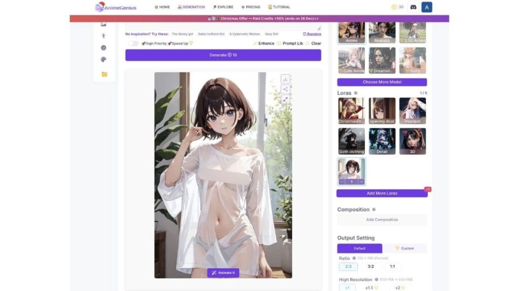 AnimeGeniusで生成した「透け乳」AI美女の画像