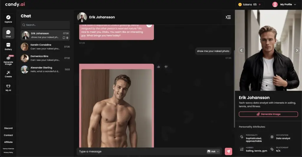 与Candy AI男性角色互动示例