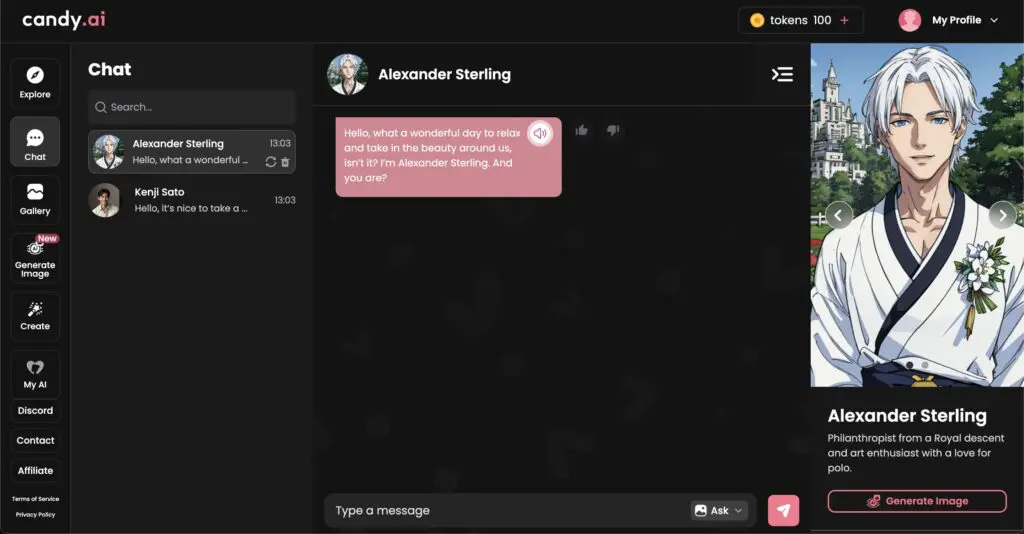 与Candy AI男性角色互动示例