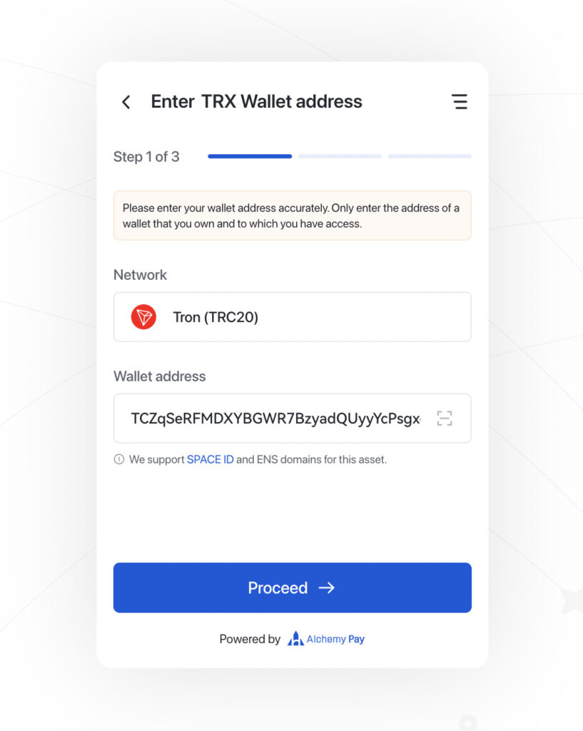 輸入 TRON 錢包地址